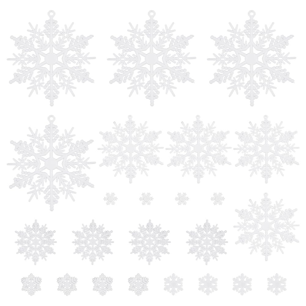 SUNNYCLUE 96Pcs 6 Styles Snowflake Charms Christmas Cabochons Bulk Plastic White Flatback Winter Xmas Snowflakes Large Charms Mini Cabochon Embellishment for Making DIY Decor Craft jewellery Accessori