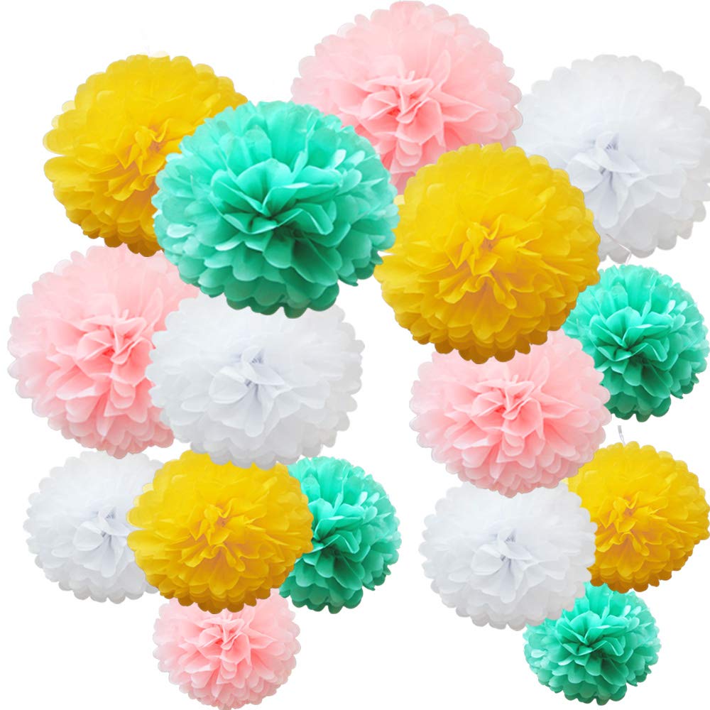 Time to Sparkle 16pcs Mix Tissue Paper Pompoms Pom Poms Flower Handmade Wedding Party Decorations Balls, Yellow Shade