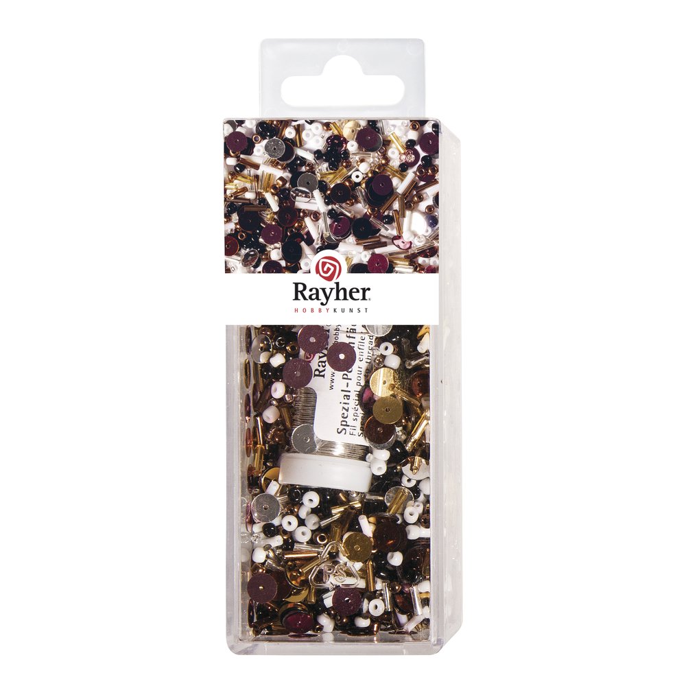 RAYHER Sequins and Mix Glass Beads with Wire, Classical Bright, 50 m x 0.3 mm, 90 g