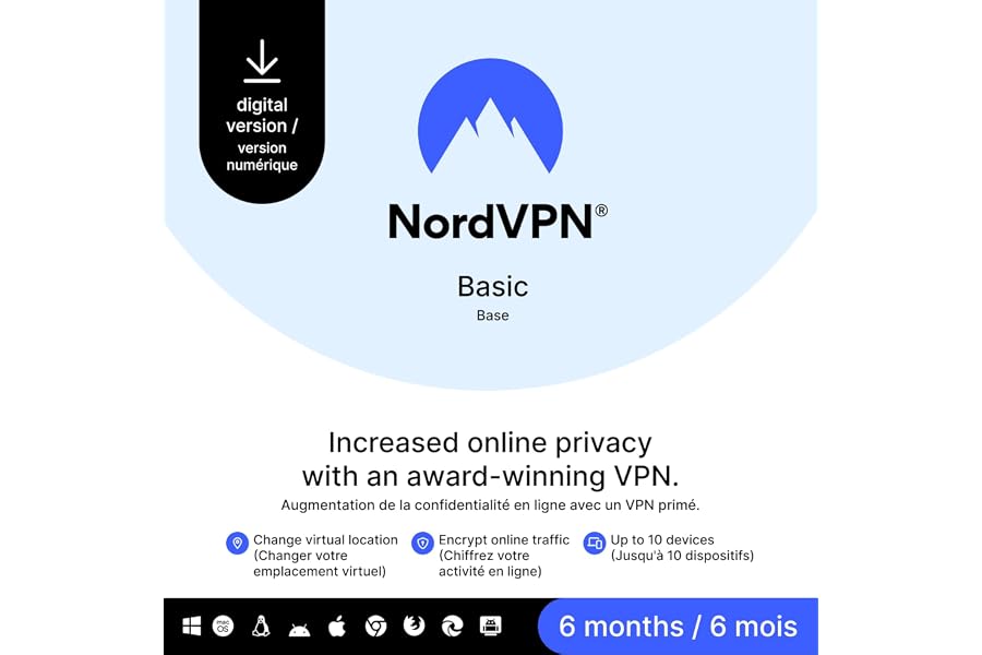 NordVPN Basic, 10 Devices, 6-Month, Premium VPN Software, Digital Code