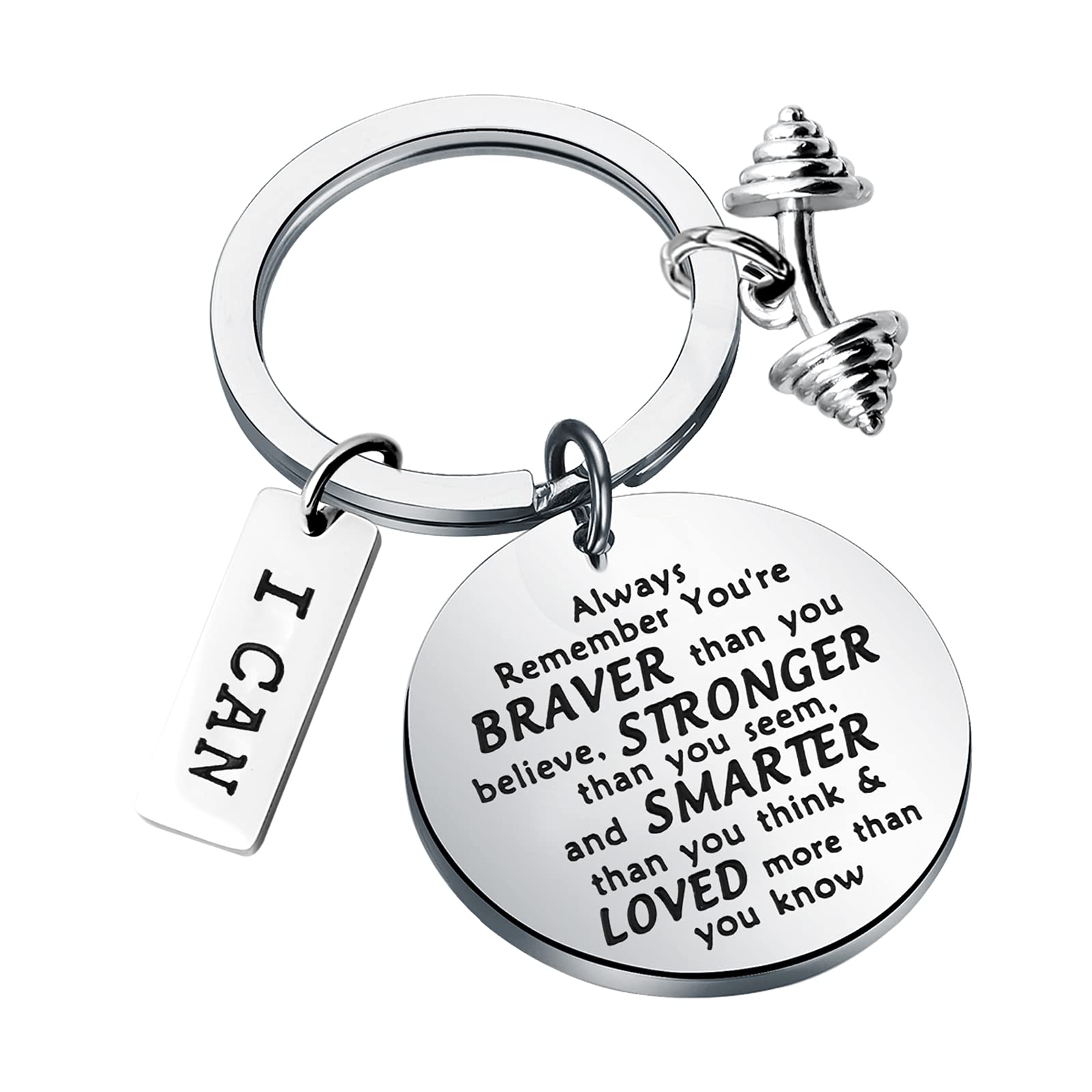 BNQL Fitness Trainer Gifts Bodybuilding Keychain Fitness Instructor Gifts Workout Gifts You are Braver Stronger Smarter Than You Think (SILVER)