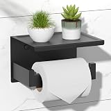 HITSLAM Matte Black Toilet Roll Holder with Phone Shelf, SUS 304 Steel