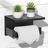 HITSLAM Toilet Paper Roll Holder, Black Toilet Paper Holder with Shelf Storage, Self Adhesive Roll-Holder No Drill or Wall-Mo
