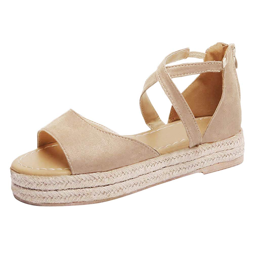 Susanny Women's Platform Sandals Open Toe Wedge Strappy Sandal Espadrilles Summer Casual Flat Shoes