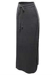 A2Y Drawstring Waist Side Pockets Rayon Maxi Skirt