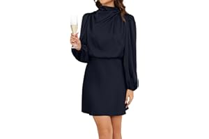 ZTMZA Women's 2025 Fall Long Sleeve Satin Short Dress Elegant Mock Neck Formal Wedding Guest Cocktail Party Mini Dresses