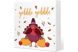 RUVOTY Fall Table Decor,Gobble Gobble Funny Thanksgiving Turkey Wood Block Sign Desk Decor,Rustic Autumn Harvest Seasonal Wooden Box Sign Decor for Farmhouse Home Shelf Table Decoration Q700