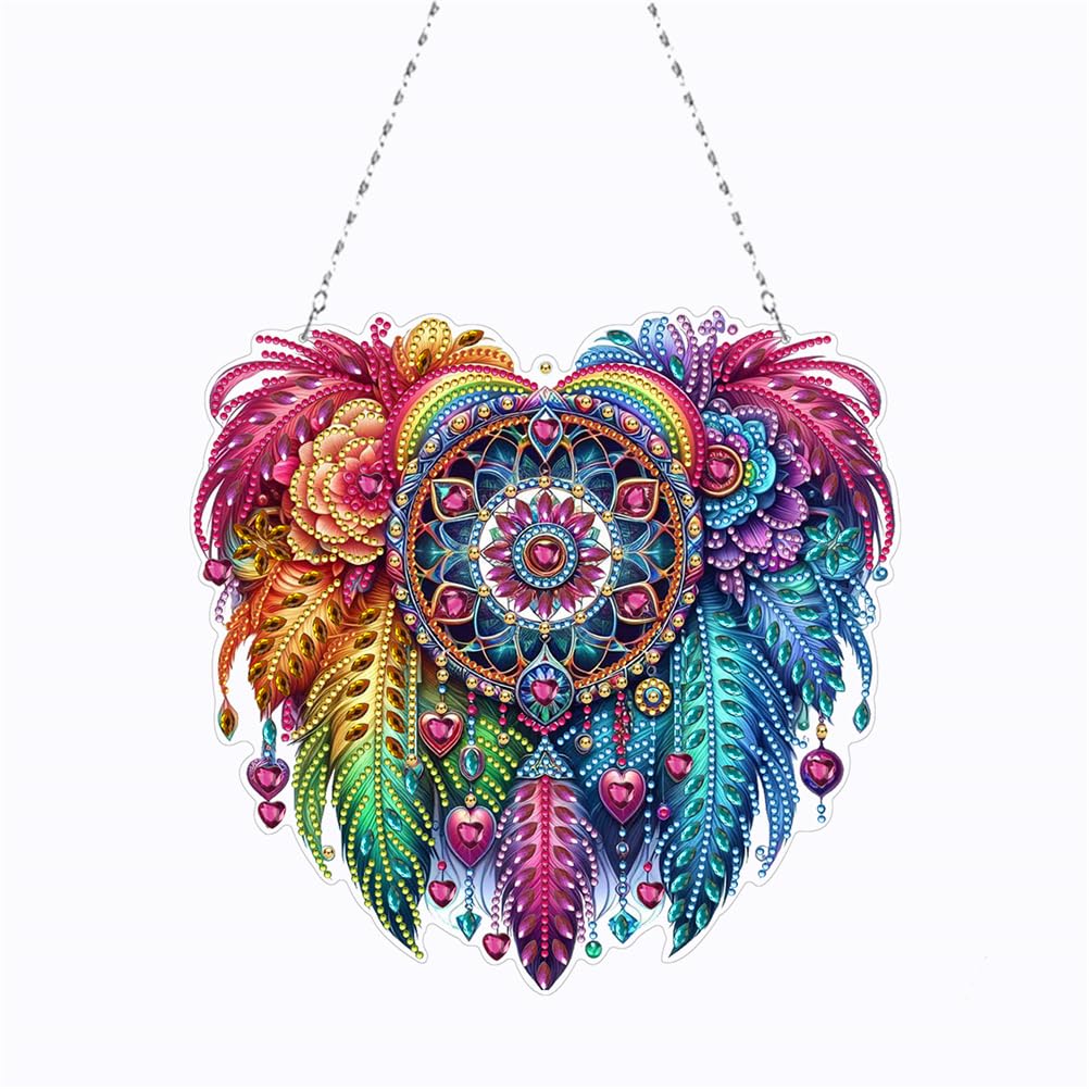 Meecaa Diamond Art Painting Wreath Kit with Tools, Dream Catcher DIY 5D Special Shaped Diamond Crafts Window Wall Door Decoration (Dreamcatcher)