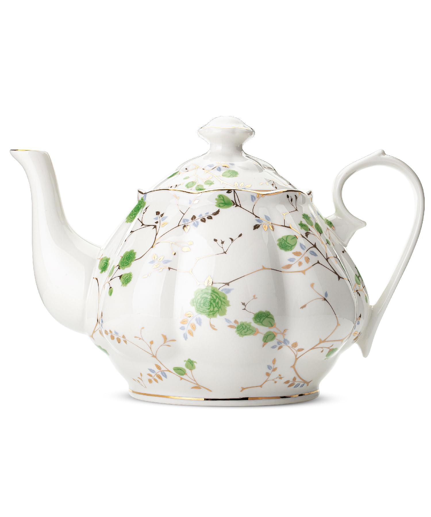 Photo 1 of BTaT- Floral Tea Pot, 38 oz, White with Green Roses & Gold Trim, Porcelain Teapot Ceramic, Dishwasher Safe