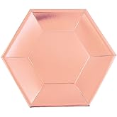 Fun Express Metallic Rose Gold Hexagon Paper Dinner Plates - Disposable Dinner Dessert Plates - Tableware Paper Plates for Birthday Party Wedding Disco Party Decorations - Party Supplies - 24 Pieces