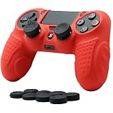 CHINFAI PS4 Controller DualShock4 Skin Grip Anti-Slip Silicone Cover Protector Case for Sony PS4/PS4 Slim/PS4 Pro Controller with 8 Thumb Grips (Red)