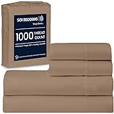 SGI 1000 Thread Count Egyptian Cotton Queen Sheet Set – Ultra Soft, Deep Pocket 15” Fitted, Breathable & Hotel-Quality,Luxury 4-Piece Premium Bedding Set for Crisp, Durable Comfort – Taupe
