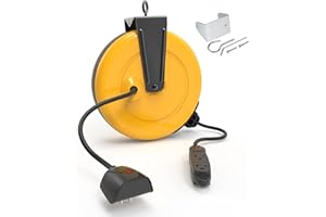 PRIMOPOWER 30Ft Retractable Extension Cord Reel, Ceiling/Wall Mount 16/3 Gauge SJTW Power Cord with 3 Outlets Triple Tap for Garage, Shop, 10 Amp Circuit Breaker, Durable Coated Metal Plate, ETL Listed