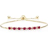 Gem Stone King 1.21 Ct Red Ruby and Pink Lab Grown Diamond 18K Yellow Gold Plated Silver Adjustable Tennis Bracelet for Women | Gemstone Birthstone | Fully Adjustable Up to 9 Inch