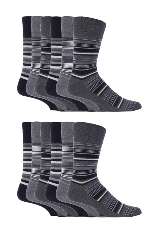 12 Pairs men's gentle grip no elastic socks 611 uk, 3945 eur Stripes