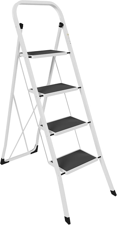 Home Vida 4 Step Ladder Heavy Duty Steel Folding 150kg White