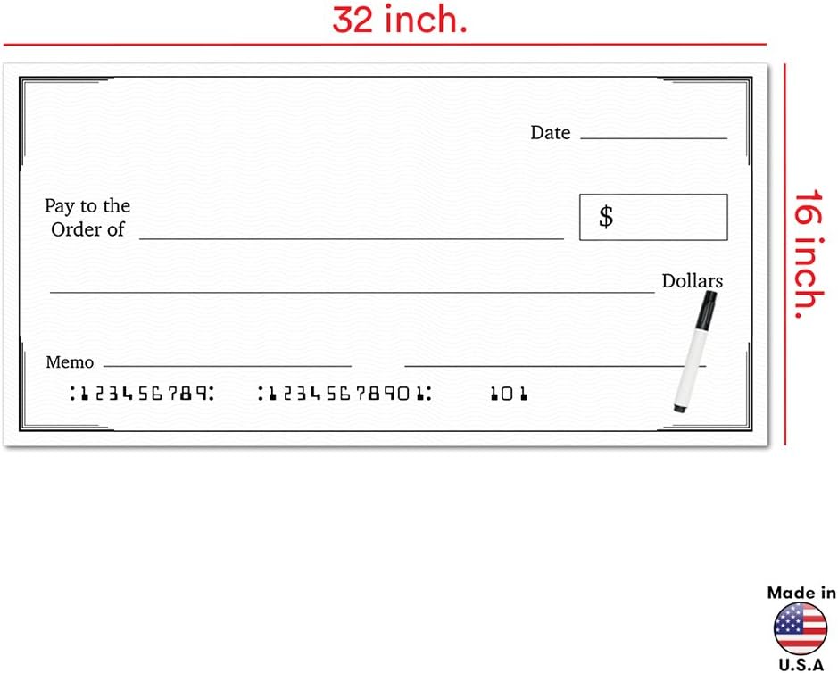 Giant Fake Check for Endowment Award - 16" x 32" - Large Novelty Presentation Checks Plaque - Blank Big Reward Prize Spin Wheel Donation - Raffle Fundraising Winners Celebration : Office Products
