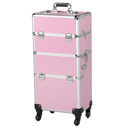 Yaheetech Alu Schmuckkoffer Friseurkoffer Kosmetikkoffer Beautycase Koffer Trolley mit Schlösser und Tragegurt pink