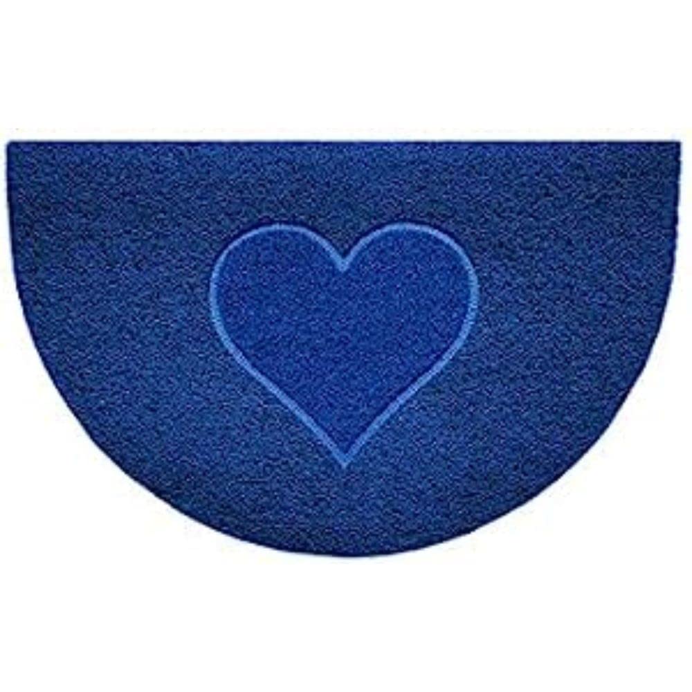 Nicoman Embossed Halfmoon Half Circle Door Mat Dirt-Trapper Jet-Washable Doormat 70x44cm (Blue, HEART Shape) - Use on Carpet ONLY