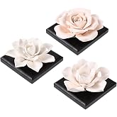 Dimsile 3 Pcs Passive Essential Oil Diffuser Stone Set, Black | Magnolia Lotus Rose Shapes, Aromatherapy Passive Diffusers Stone, Wood Base Included, For Car Desk Bedroom Decor, No Oil