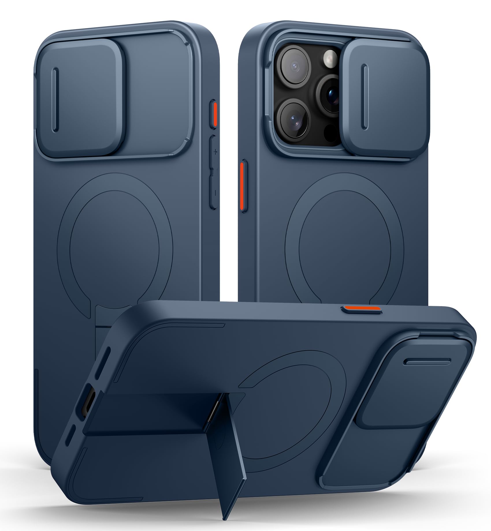 Photo 1 of SURITCH for iPhone 15 Pro Max Case with Magnetic Camera Slide Cover and Adjustable Kickstand, Compatible with MagSafe, Shockproof Bumper Case Slim Protective Cover 6.7 Inch, Blue