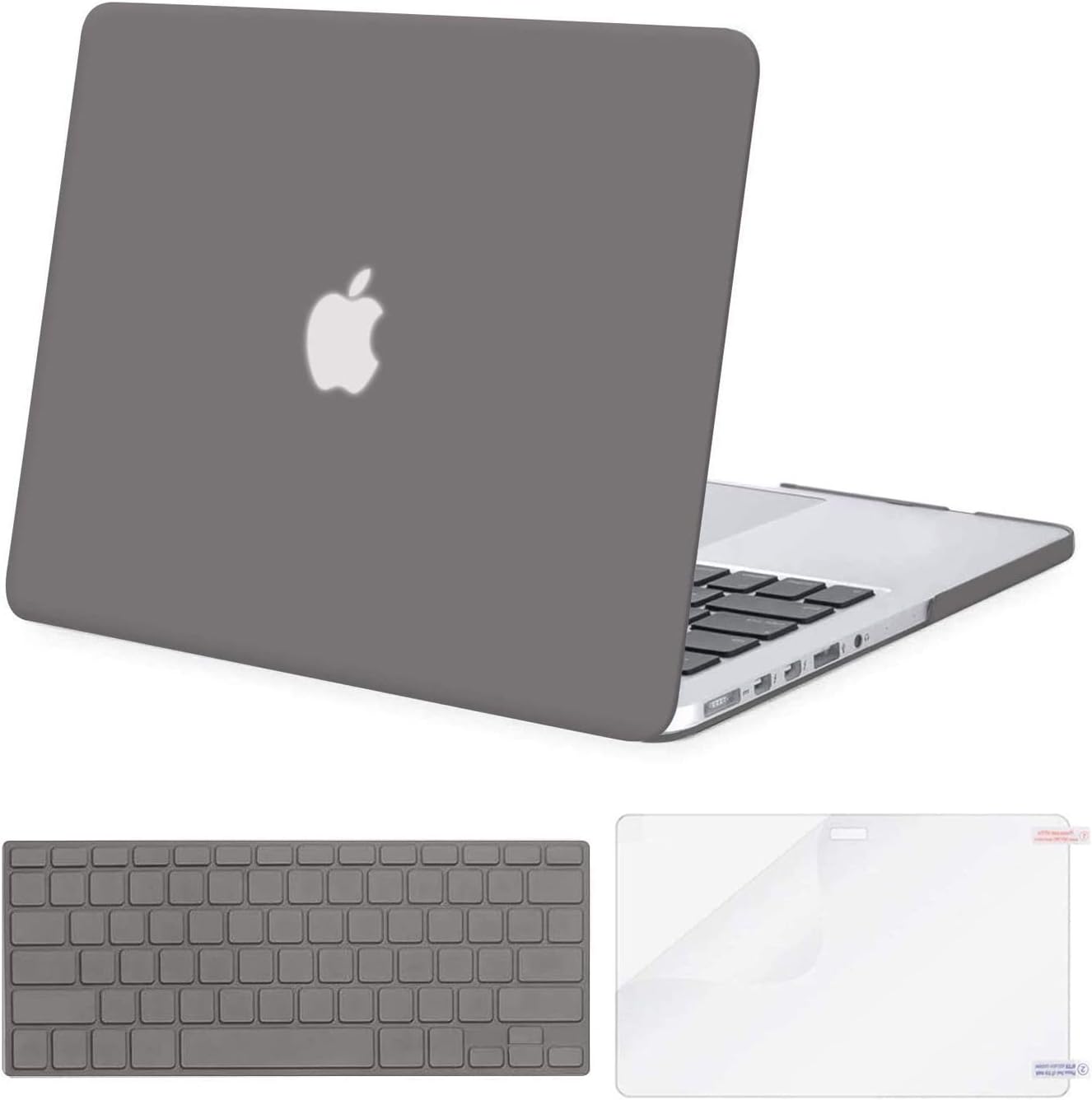 MOSISO Case Only Compatible with Older Version MacBook Pro Retina 13 inch (Models: A1502 & A1425) (Release 2015 - end 2012), Plastic Hard Shell Case & Keyboard Cover & Screen Protector, Gray
