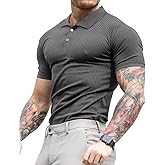 Lehmanlin Men's Muscle Polo Shirts Long&Short Sleeve Casual T- Shirts Slim Fit Stretch Ribbed Golf Tops