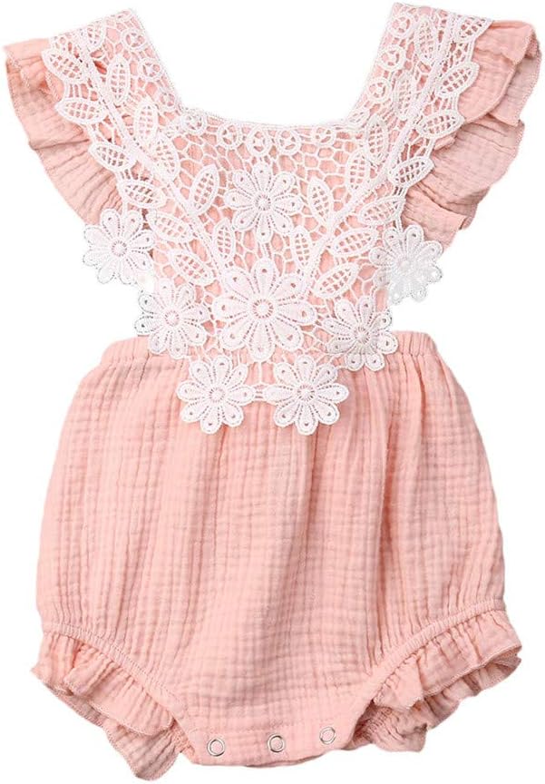 Baby Girls Romper Newborn Infant Bowknot Lace Flutter Sleeve Ruffles Backcross Summer Bodysuit Jumper Outfits