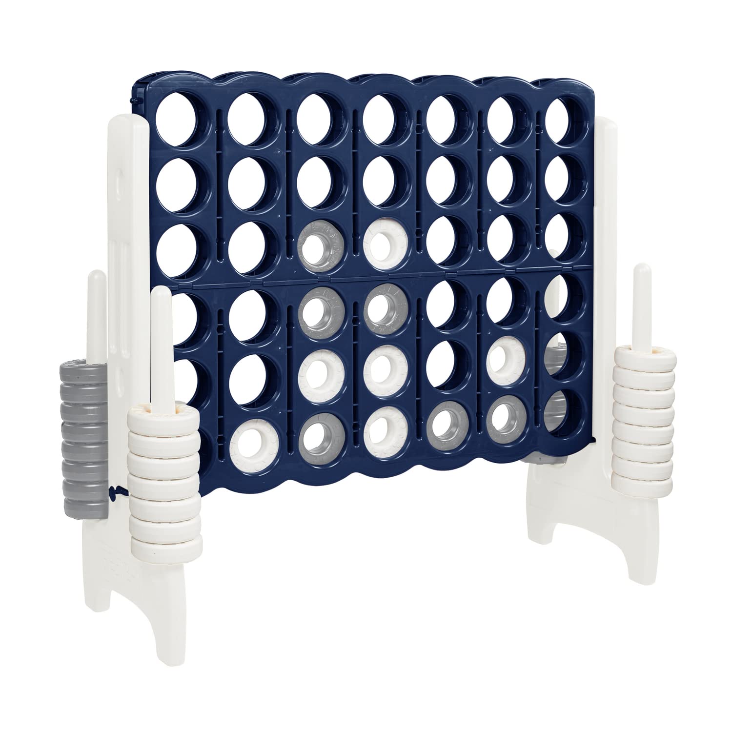 ECR4Kids Jumbo 4-to-Score Giant Game Set with Optional Drink Cup Holders, Backyard Games for Kids, Jumbo Connect-All-4 Game Set, Indoor or Outdoor Game, Family Fun Game, 4 Feet Tall, Navy and White Image