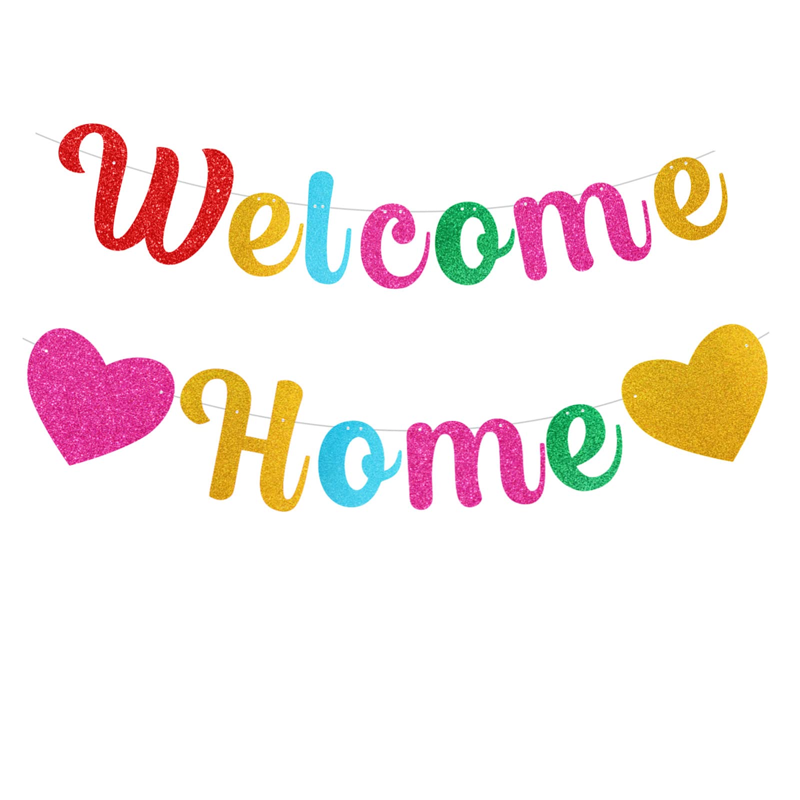 bng-bng Colorful Welcome Home Banner Flag Glitter Bunting Backdrop for Welcome Back Homecoming Parties Celebrations Multi Color