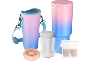 MOMJOY 40oz Portable Breast Milk Cooler, 24-Hour Insulation for Outdoor, Travel, Work & Picnic, Includes 1 Milk Storage Bottle, 6 Breast Milk Storage Bags, (Pink-Blue Gradient)