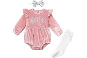 IMEKIS Baby Girls Winter Snowflake 1st Birthday Outfit Velvet Romper + Headband + Socks Christmas Cake Smash Photo Shoot
