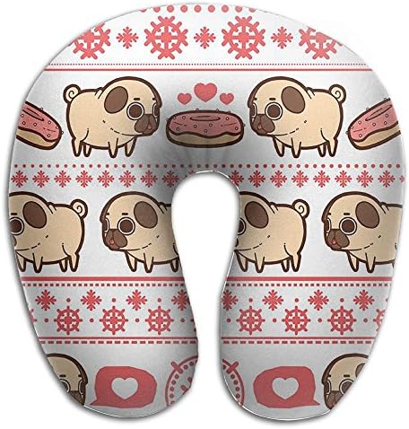Vcxvbvvvv U Neck Pillow 3D Print Comfortable Pug Loves Doughnut Travel Rest Airplane Office Sleeping Soft U Shape