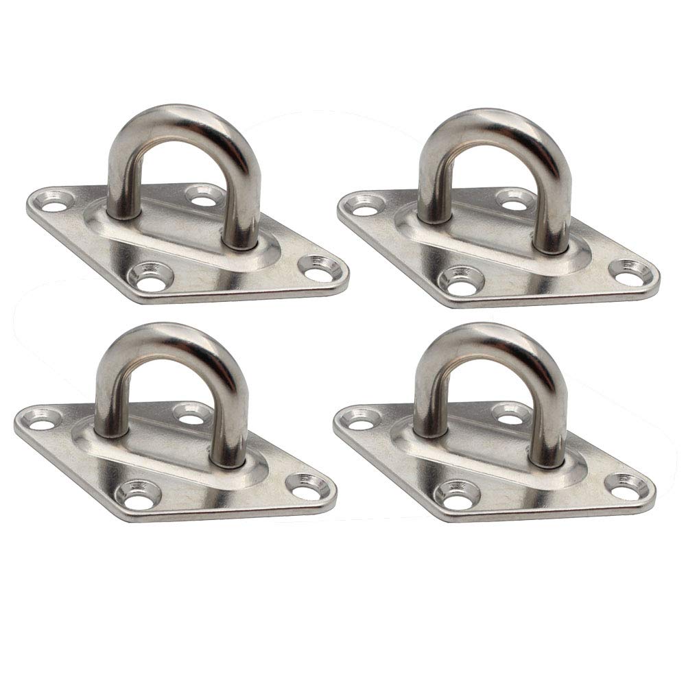 POFET 4Pcs 8mm Stainless Steel Eye Plate,Metal Diamond Shaped Eye Plate Deck Staple Hook Loop,Fixed Buckle Sun Sail Eye Board Yacht Hardware Fittings