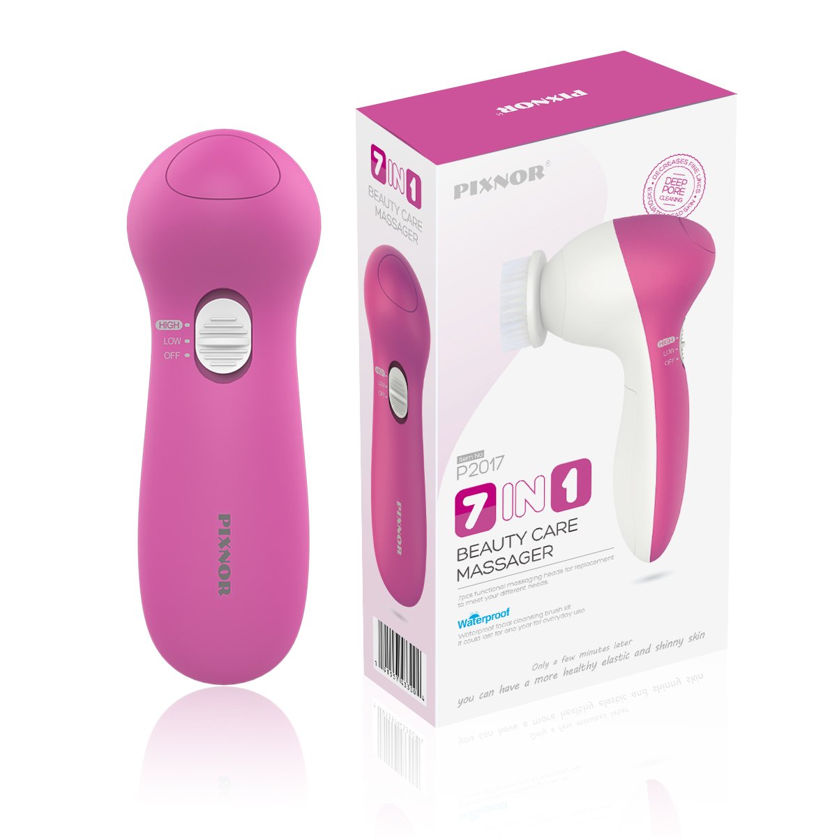 PIXNOR Facial Cleansing Brush [Newest 2020], Waterproof Face Spin Brush with 7 Brush Heads for Deep Cleansing, Gentle Exfoliating, Removing Blackhead, Massaging: Beauty