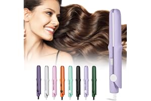 CRYMOY 2025 New Mini Dual Purpose Curling Iron, 2 in 1 Mini Curling Wand & Flat Iron Hair Straightener, Portable Travel Curling Wand for Women Short Hair, Hair Straightener for All Hair Types (Light Purple)