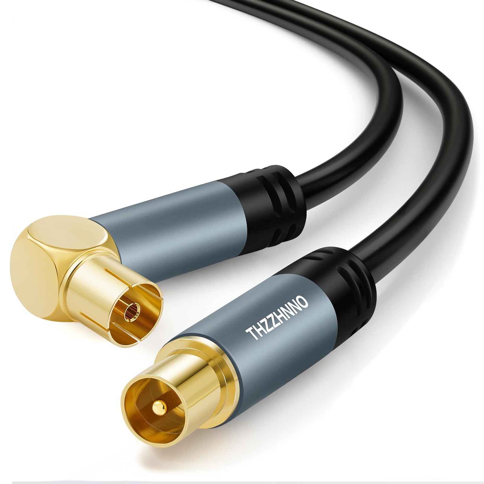 Thzzhnno TV Aerial RG6 Coaxial Cable Right Angle 1M, 90 Degree Angled Female to Straight Male, Coax Cable for HDTV, CATV, DVB-T2/C/S, Cable Modem, Radio, Satellite Receivers