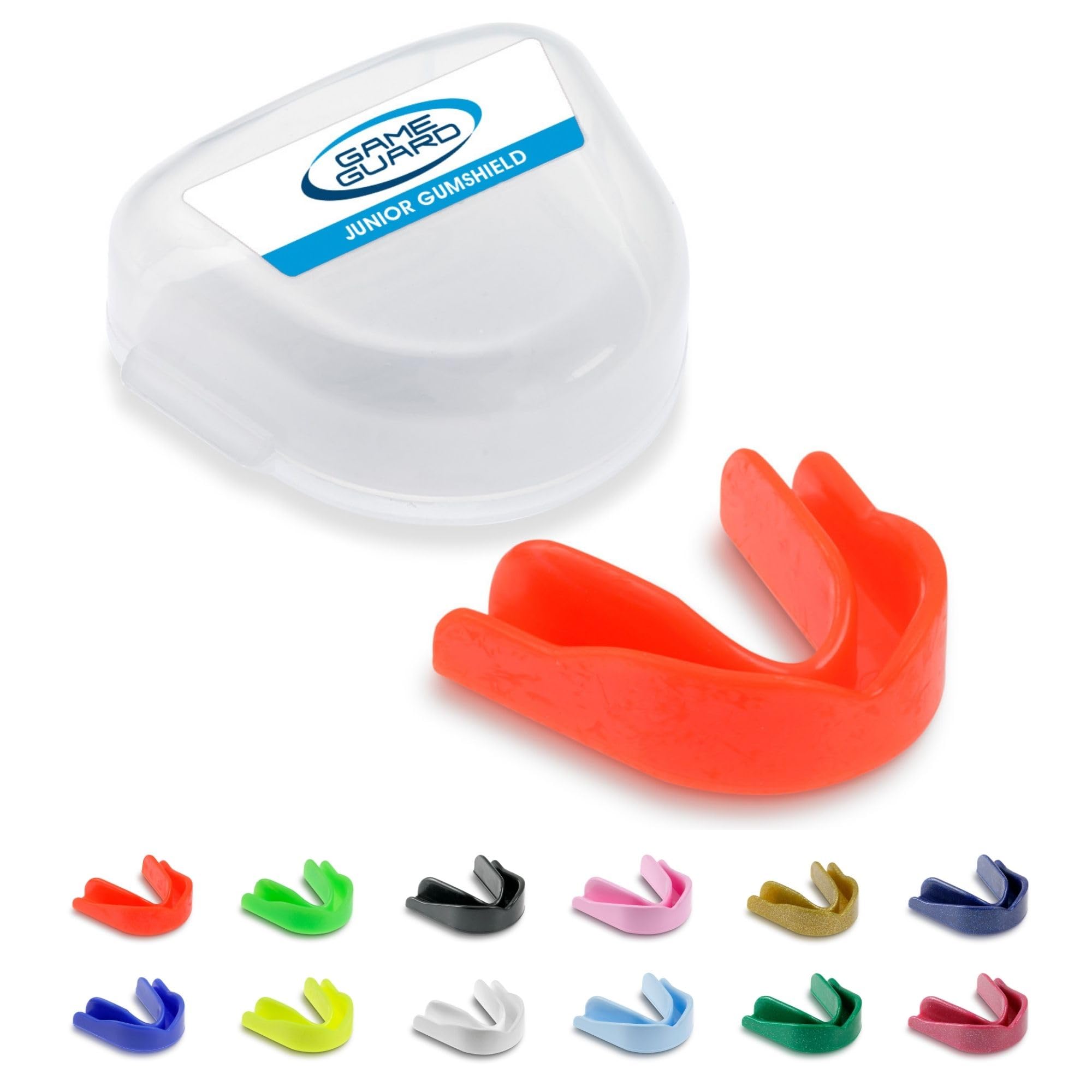 GAME GUARD Sports Mouthguard – Easy Fit Boil & Bite Gum Shield for Kids/Junior (Age 8+) – Mouth Guard for Rugby, Hockey, GAA – Ideal for Schools and Clubs (Red)