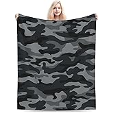 Perinsto Grey Black Camouflage Throw Blanket Ultra Soft Warm All Season Military Camo Decorative Fleece Blankets for Bed Chair Car Sofa Couch Bedroom 50"X40"