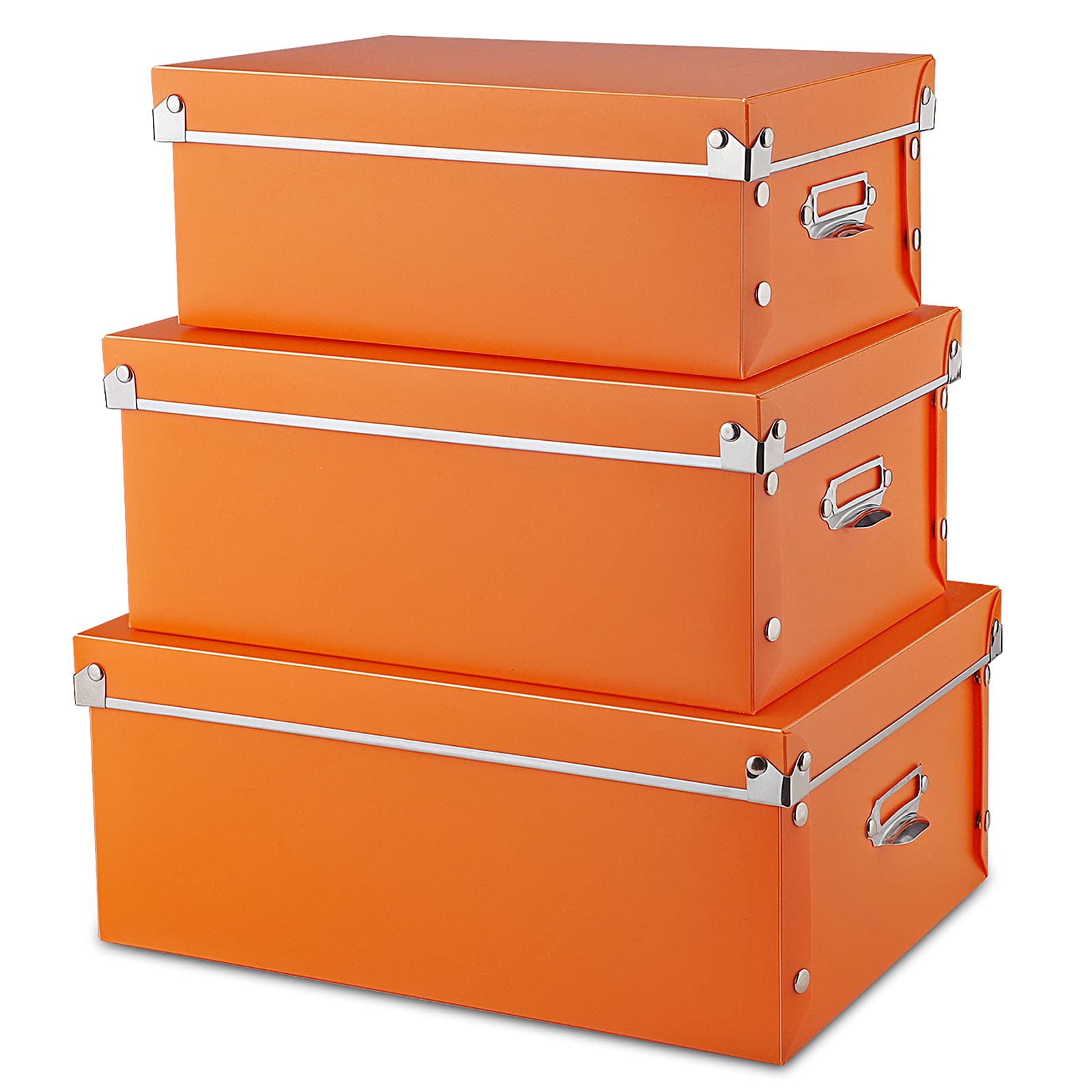 SEEKIND Foldable Storage Box with Lids and Handles Decorative, 3 in 1 Set, Multiple Size Plastic Box for Clothes, Toys, document, Cosmetic, Socks, Snacks, Etc.(Orange)