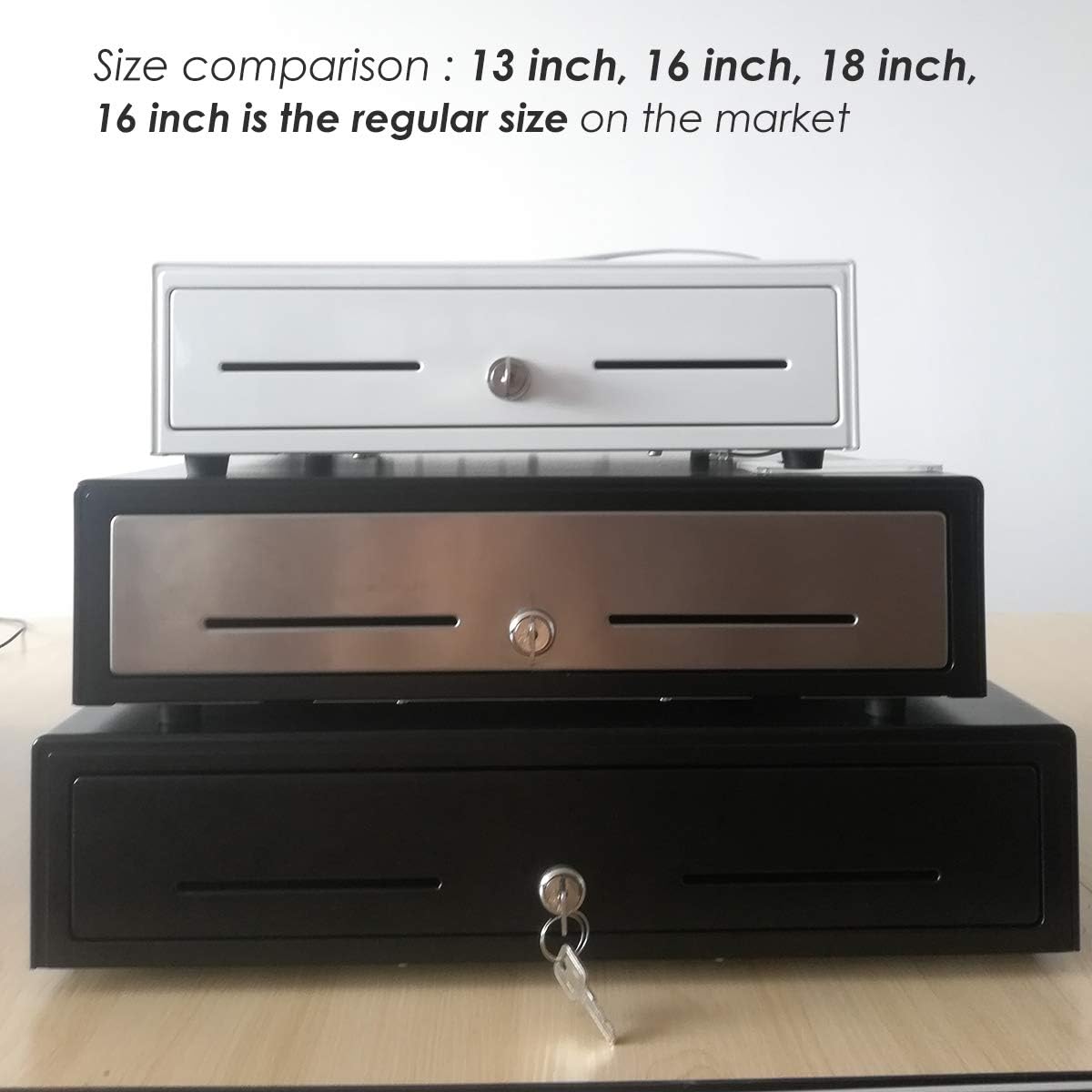 Beelta 13" POS Cash Register Drawer with Removable Tray, 4Bill/5Coin, RJ11/RJ12, Key Lock, DC24V, BK1313B : Office Products