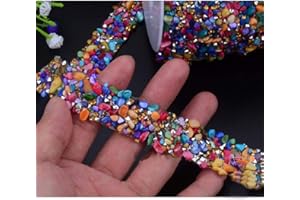 Crystal Rhinestone Trim Hotfix Ribbon Colorful Artificial Gem Stone Beaded Iron On Applique Chain Embellishment Sewing Accessories by EORTA for DIY Wedding Bridal Dress Shoes Phone Decor, 2 CM Width