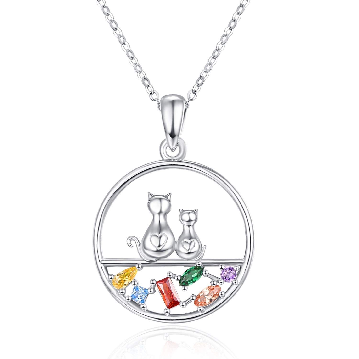 KINGWHYTE Cat Necklace 925 Sterling Silver Cubic Zirconia Double Cats Pendant Mummy Gifts Cat Lovers Gifts for Women Mum Girls