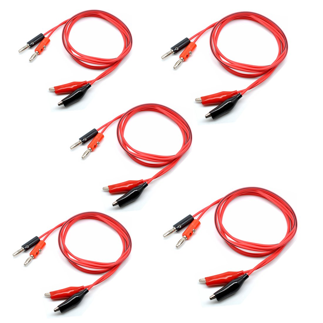 Oiyagai 5 Pcs 1M Long AV Banana Jack Connector to Dual Tester Alligator Clip