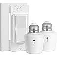SURAIELEC Remote Control 2 Light Sockets, 100FT Wireless Decorator Wall Switch, E26 Smart Light Bulb Socket, No Wiring No WiF