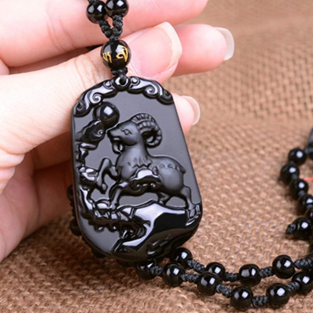 Pure Natural Zodiac Necklace Pendant Made of Obsidian Gemstone Horoscope Animal Sign Amulet Chinese New Year Adults and Children Necklace Pendant Gift for Valentine's Day Mother's Day Father