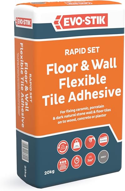 EVO-STIK Grey Tile Adhesive 20kg - Waterproof Floor Wall Interior Exterior