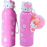 Baby In Love Basket Hello Kitty 400 ml Insulated Water Bottle for Kids – Stainless Steel with 6-12h Heat Preservation with Sanrio Keychain (Pink)