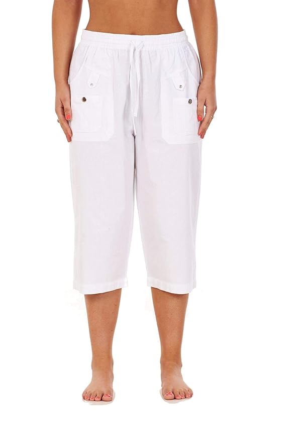 Apparel Ladies Women Cropped Trouser 100 Pure Cotton Elasticated