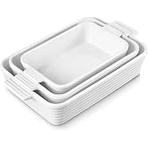 Ceramic Baking Dish Set of 3 with Handles, Oven Safe, White | Deep Glazed Casserole Dish in 2.4, 1.6 and 0.9 QT Sizes for Lasagna, Sides, Baked Pasta, and Desserts